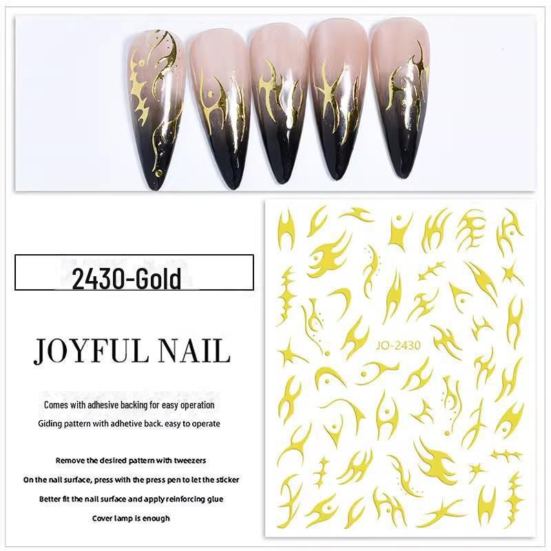 

Нейл-арт «Пламя шипов»: Модные наклейки с черными, белыми, золотыми и серебряными полосками и неровными линиями 2023 года 2430 золотой