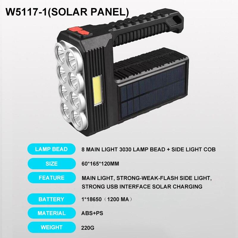 Bulbs Solar 8LED Charging Handheld Flashlight USB Charge Portable Lamp 4 Bright Lighting Modes Outdoor Camping Searchlight