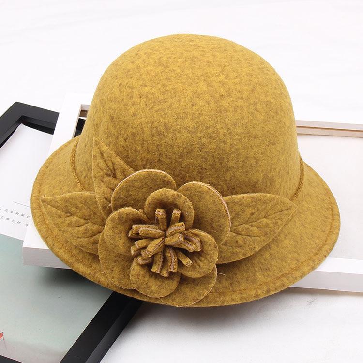 Autumn And Winter Woolen Hat, Women'S Three-Dimensional Big Flower Dome Fashion Hat Temperament Top Hat