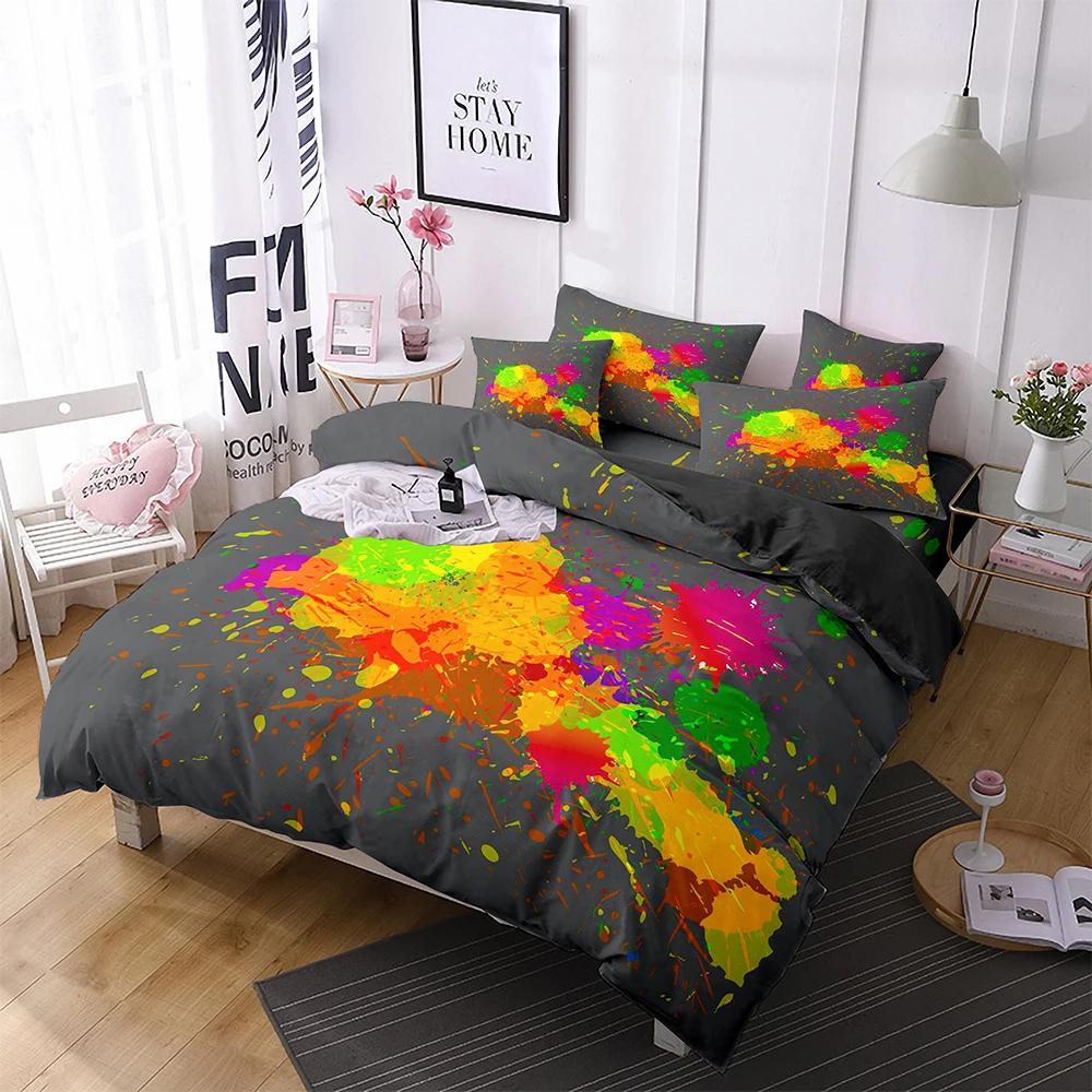 Microfiber Soft Duvet Cover + Pilowcases Beding Set,Ultra Soft Watercolor Ink Dots Printed Warm Comforter Cover Set featuring Ziper Closure