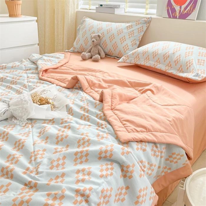 Cotton Air-Conditioning Quilt Cover for Children and Adults, Soft Flower, Double Printed, Washable Bed, Home Use, New