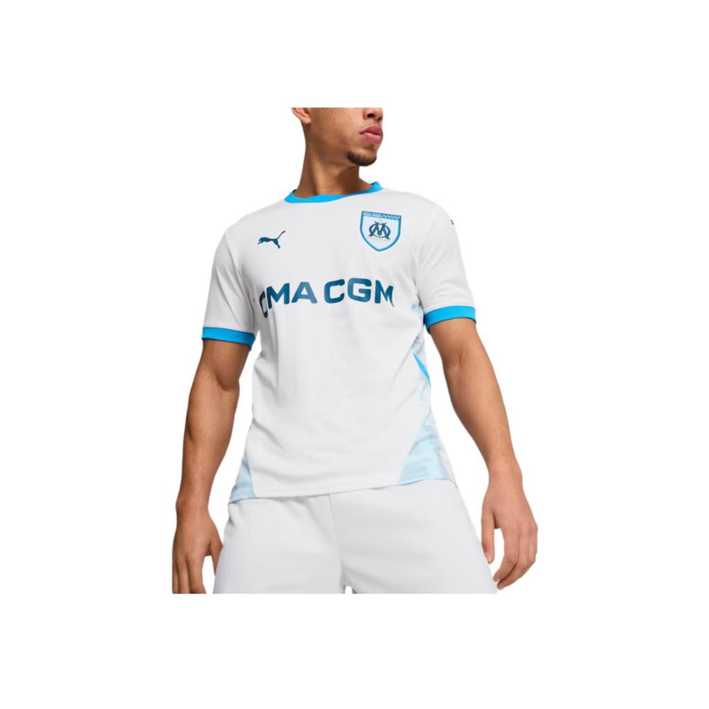 Puma Marseille Olympic Team 24/25 Home Crew Neck Printed Short Sleeve Football Shirt Men Tops White Blue 775286-01