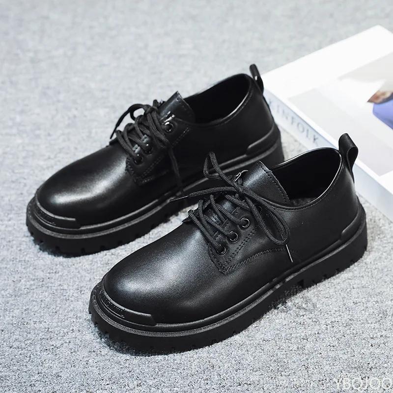 Spring New Men's British Style Black Short Boots Versatile Casual Low Cut Sports Vulcanized Shoes for Business Hombre