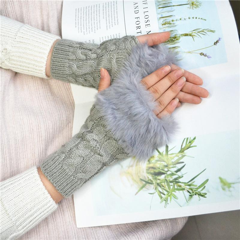 Winter Women Gloves Plush Faux Fur Knitting Wool Keep Warm Mitten Fingerless Lady Girl Half Finger Gloves Christmas Gift