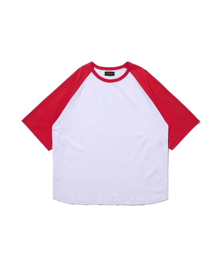 Analog Mood Raglan Color Block Short Sleeve T-Shirt (White/Red)