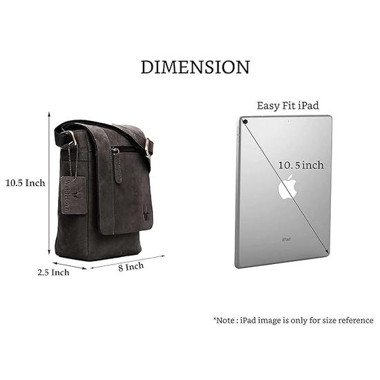 WildHorn Leather 8.5 inch Sling Messenger Bag for Men I Travel Bag with Adjustable Strap I IDIMENSION: L- 8.5inch H- 10.5inch W- 3inch