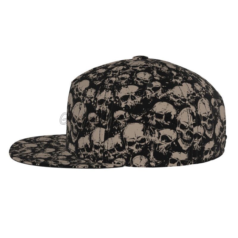 Scary Skull Gothic Skeleton Print Baseball Cap Funny Flat Brimmed Hat 3D Printed Snapback Flat Bill Hip Hop Hat for Men Women