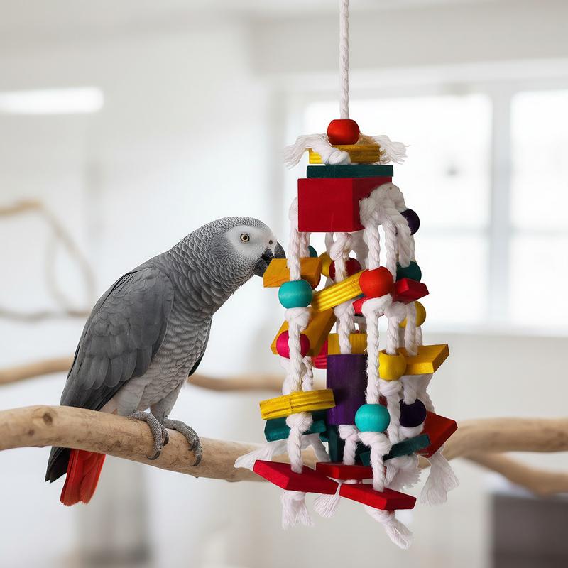 Multicolored Natural Wooden Blocks Chewing Toys Natural Wood Bird Toys for Medium and Large-Sized Macaws African Greys