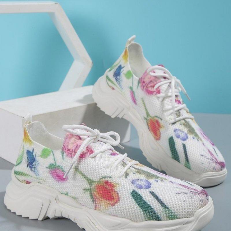 Casual flower sports single shoes women's new fashion flat bottom single head lace-up casual