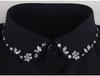 Korean Style Women's Blue Beaded Floral Decorative Collar Sweater