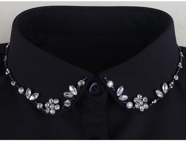 Korean Style Women's Blue Beaded Floral Decorative Collar Sweater