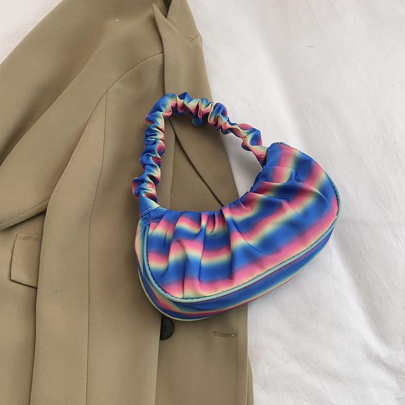 Stylish Summer Casual French Crescent Bag Trendy Cloud Shape Shoulder Handbag In Yellow Blue Pink