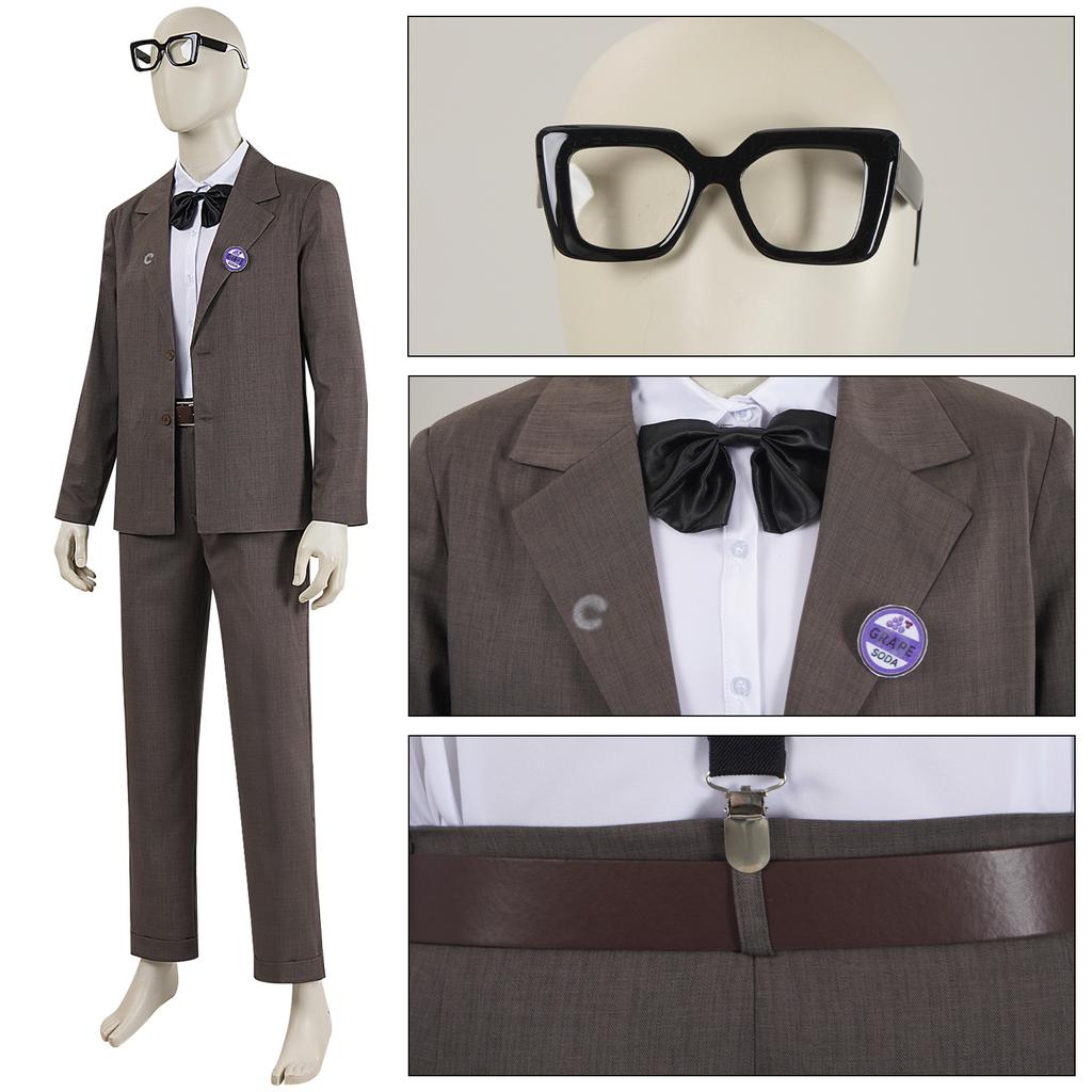 Carl Fredricksen Full Suit Cosplay Set, Up Elderly Character Stage Outfit with Glasses