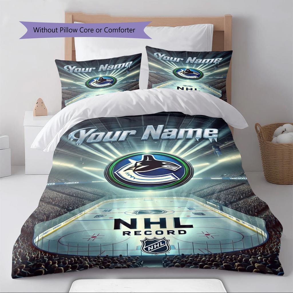 Name Custom Vancouver Canucks Logo Pattern Bedding Set Quilt Cover Pillowcase Home Decor Gift (1 * Duvet Cover + 2 * Pillowcase, Without Core)