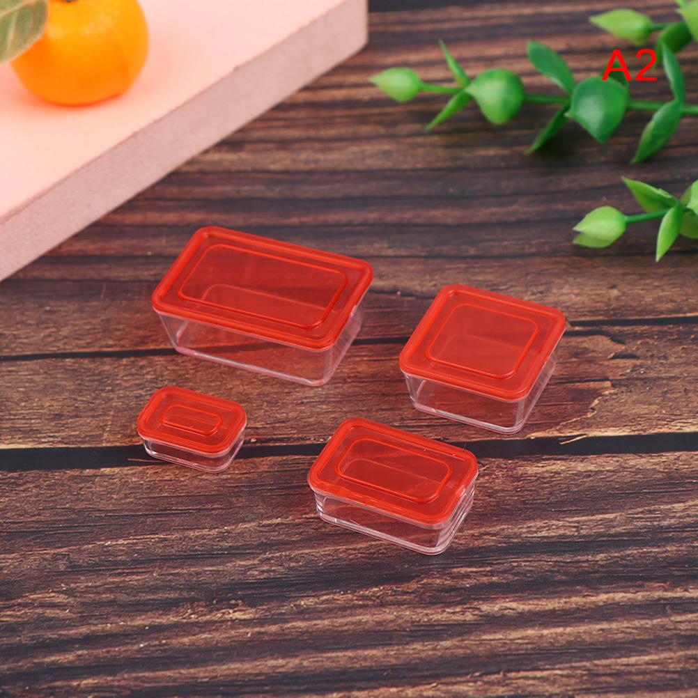 

4 шт. 1/12 кукольный домик мини свежий контейнер для хранения ланч-бокс модель кухонная посуда as the picture