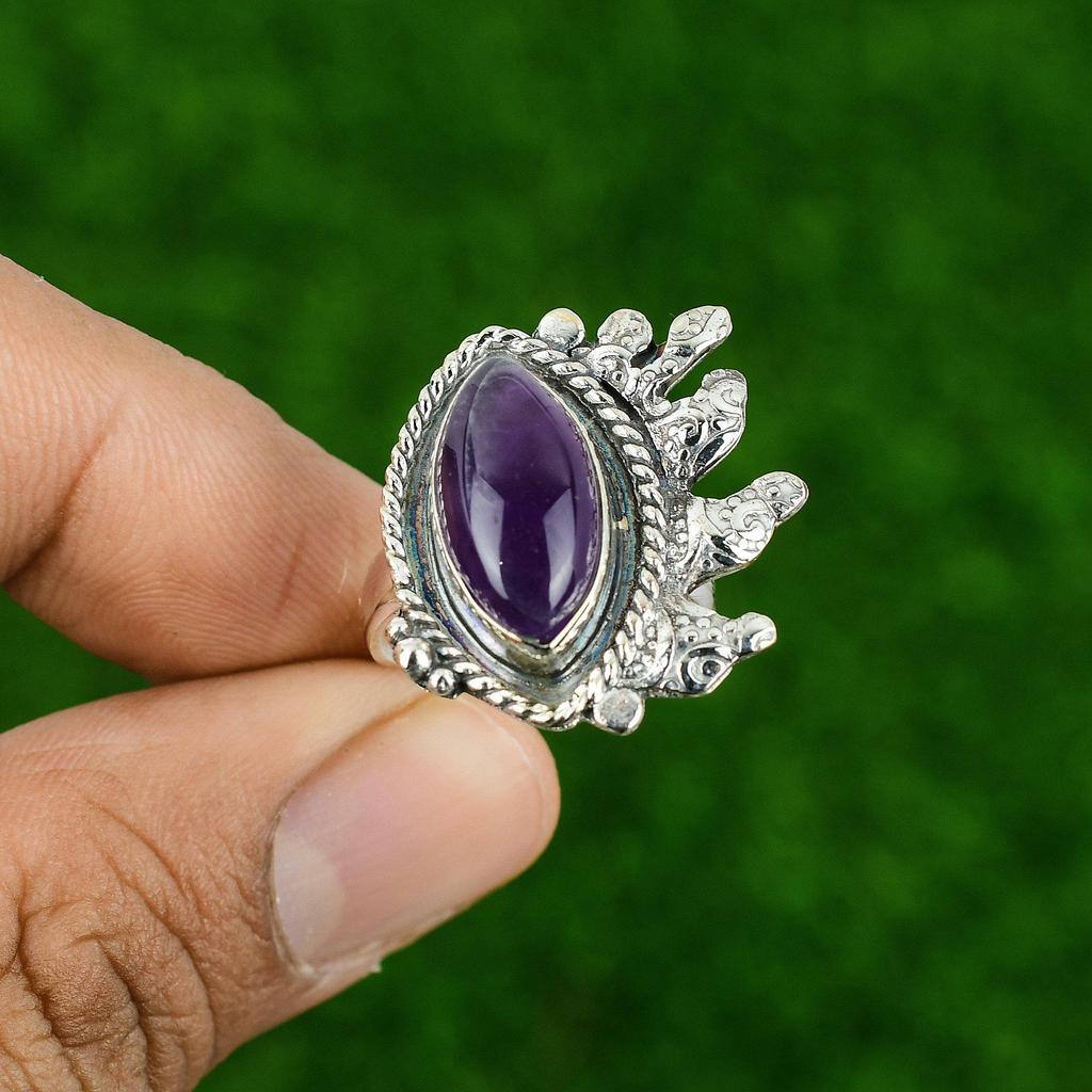 Gift For Her 925 Silver Natural African Amethyst Stackable Adjustable Ring