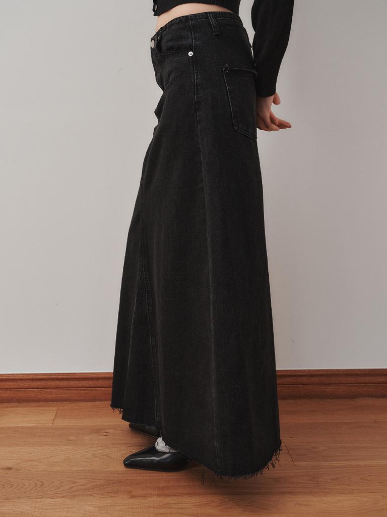 Peullijeupeulojegteu Maxi Denim Skirt, Black
