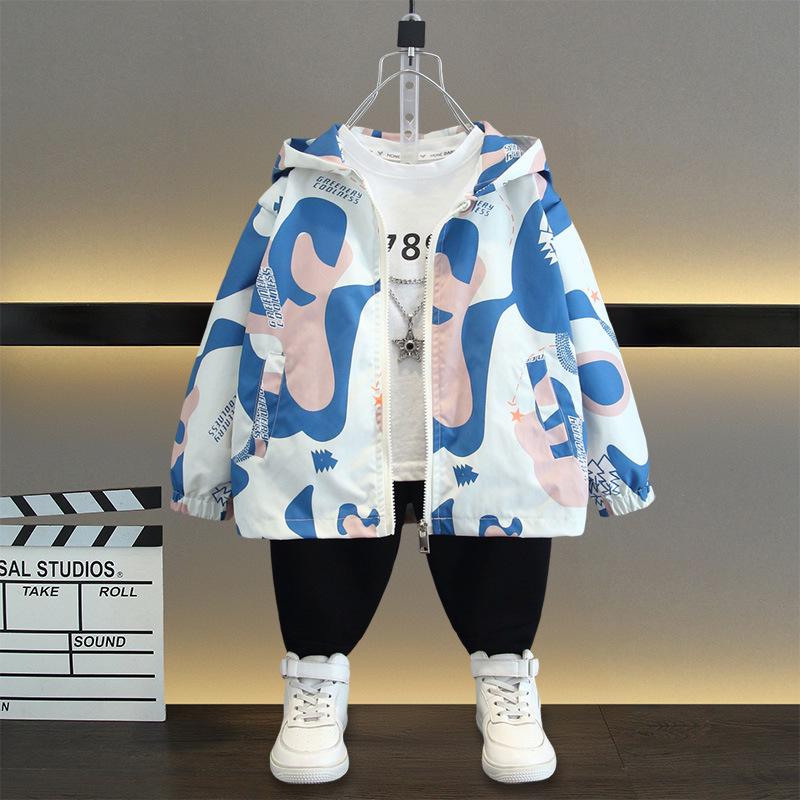 

Детская куртка-ветровка с капюшоном для мальчиков и девочек - Узорчатая куртка для детей на весну/осень 2025 120