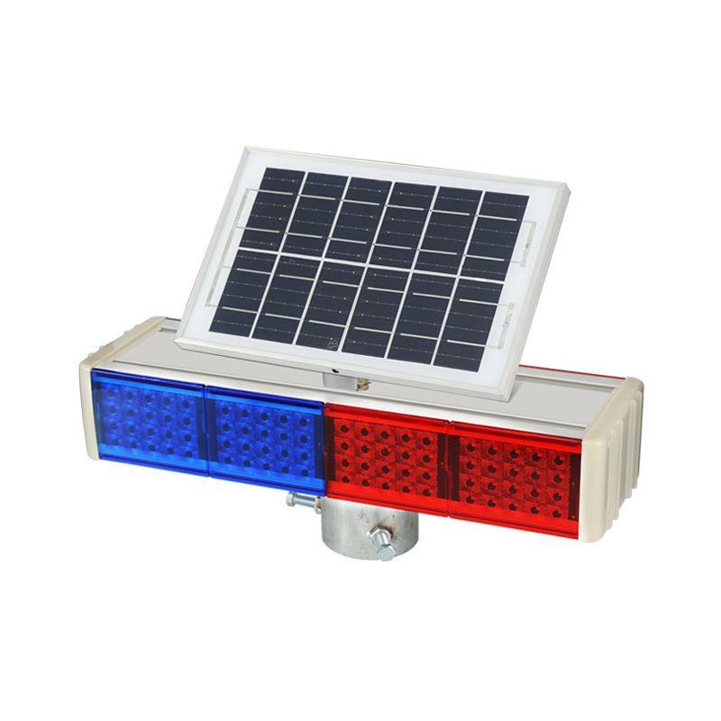 Solar-Powered Red/Blue LED Warning Strobe for Roadblocks and Construction Sites