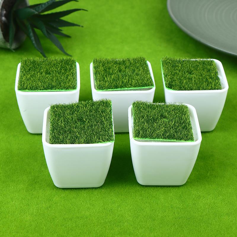 5Pcs Thickened Balcony Fake Flowers Garden Decoration Flower Pot Bonsai Ornament Flower Arrangement Device Vase With Woven Lawn
