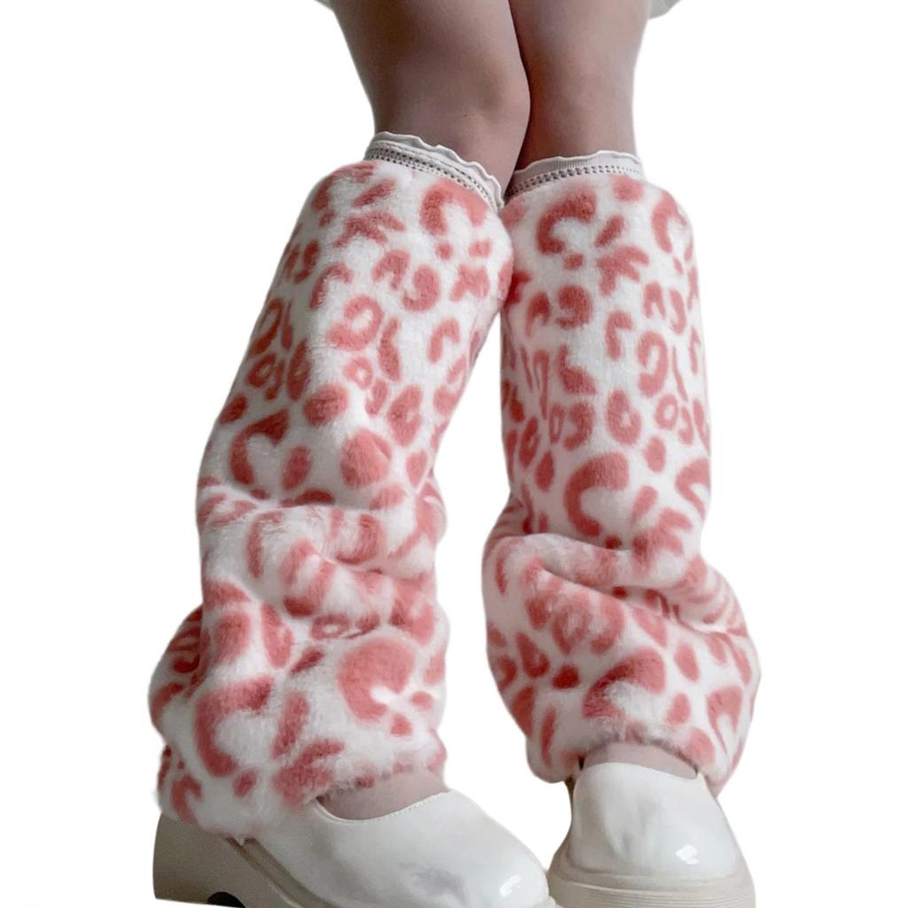 Trendy Plush Leg Warmers for Women Aesthetic Leopard Colorful Furry Boot Cuffs Leg Gaiters Sleeve Footless Long Socks