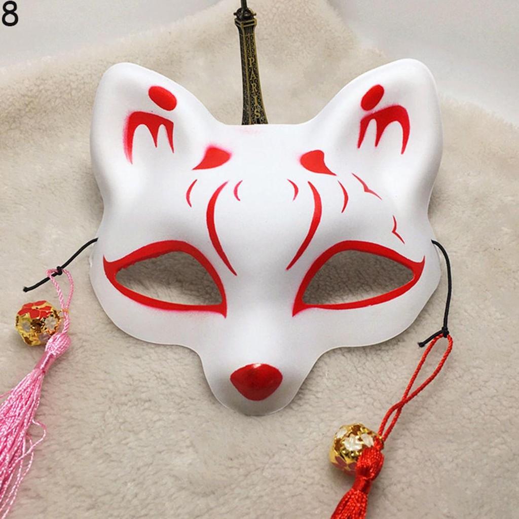 Half Japanese Anime Face Fox Mask Handpainted Kitsune Halloween Cosplay Gift