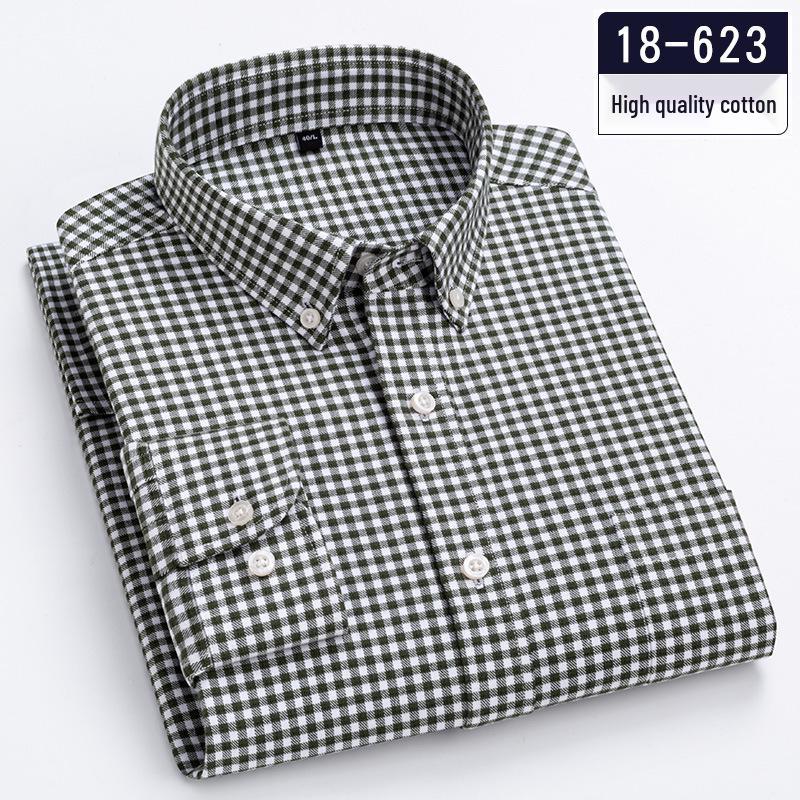 Men s 2026 Spring/Autumn Long-Sleeve Pure Cotton Check Shirt - Casual Business Wear XL