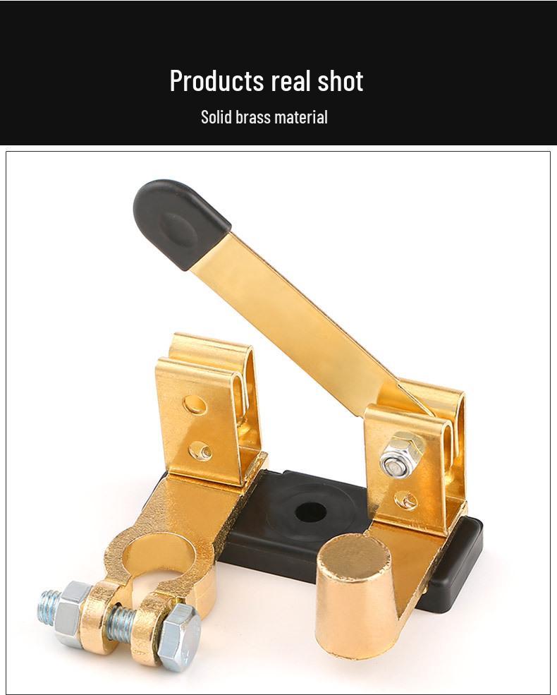Universal Pure Copper Car Battery Disconnect Switch - Anti-Leakage Brass Main Knife Switch for Positive and Negative Terminals.