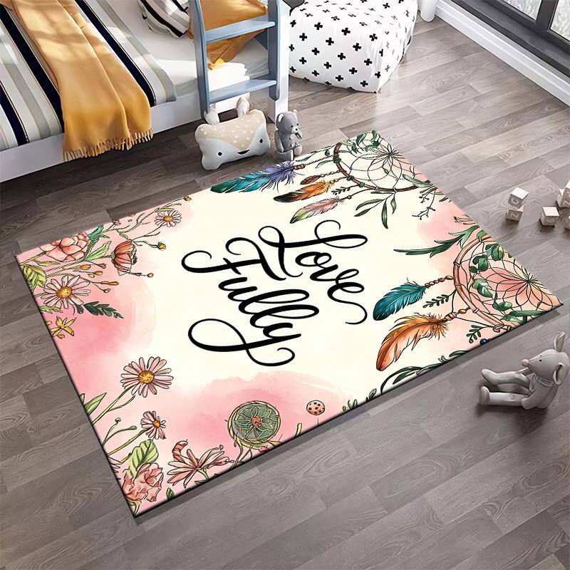 "Love Fully Carpet with Dreamcatcher and Floral Boho Pattern Decor" Suitable for use as an anti-slip for living room bedroom sofas