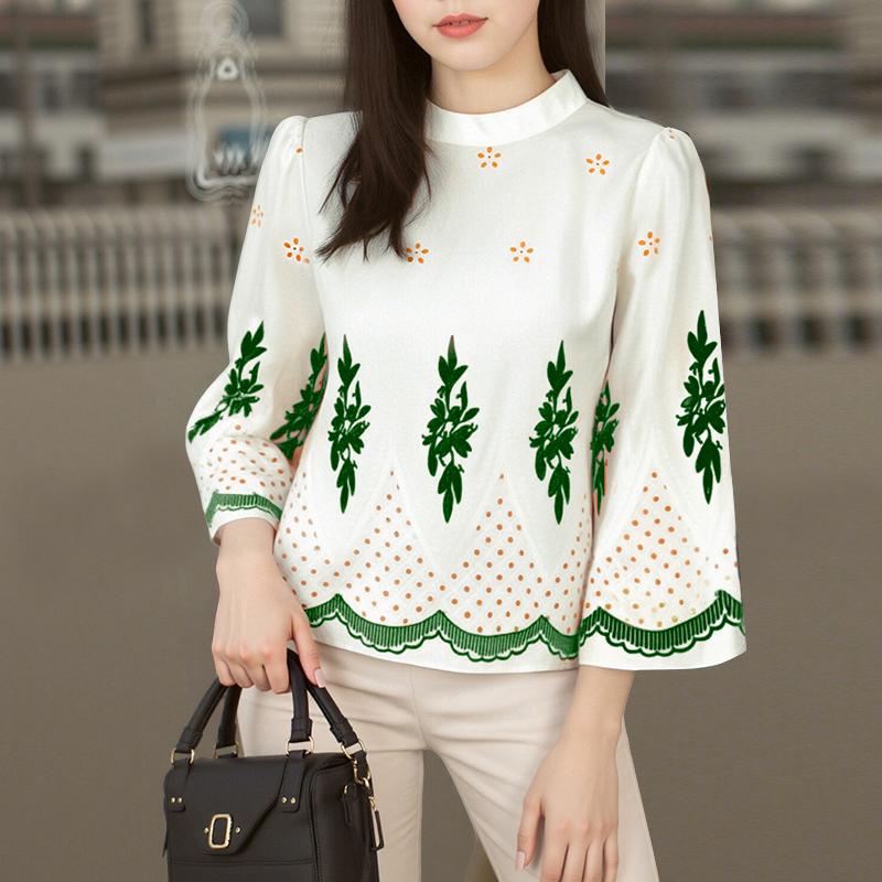 

ZANZEA Женская повседневная блузка с круглым вырезом и рукавами 3/4, свободная летняя с принтом 2XL зелёный