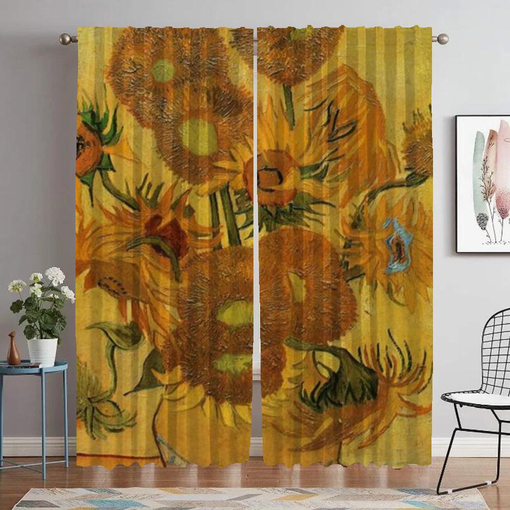 Kitchen Curtains for Living Room Curtain for Room 2 Panel Van Gogh Shades Home Interior Curtains Halloween Decoration Partition