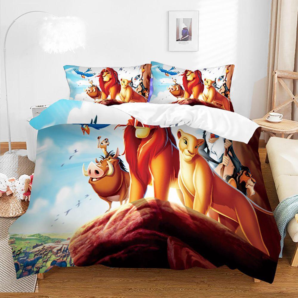 Simba 3D Print Bedding Set Duvet Cover, Anime Lion King Quilt Cover and Pillowcase Comforter King Queen Size Boys Adult Bedding 135x200cm