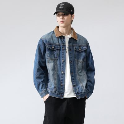 Spring and Autumn New Men's Korean Style Lapel Multi-pocket Retro Denim Jacket Trendy Internet Celebrity Same Style Versatile Jacket