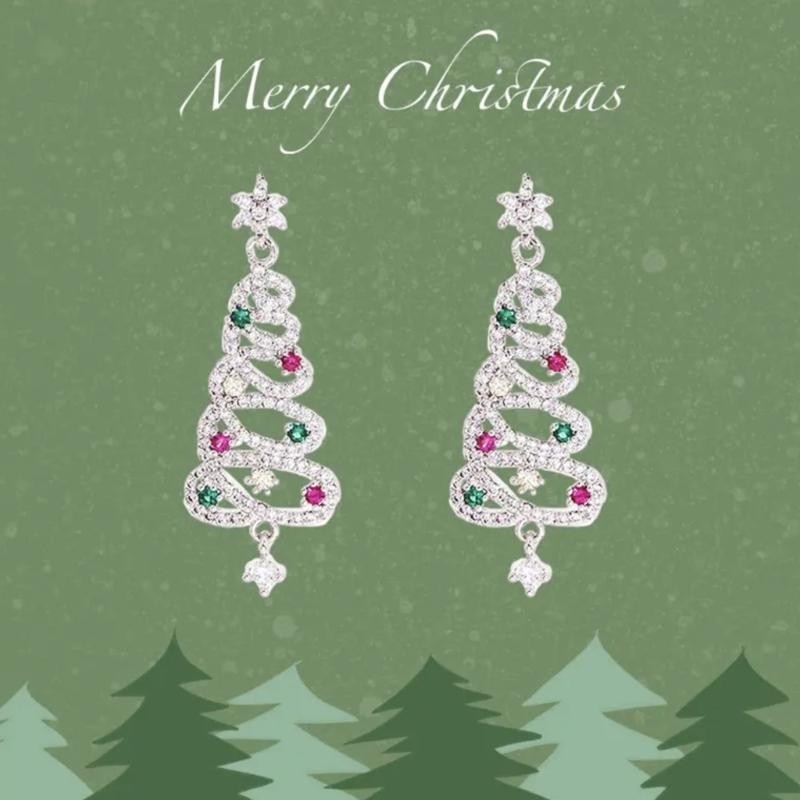 Korean Zircon Christmas Tree Earrings Rhinestone Crystal Star Drop Earring Gift