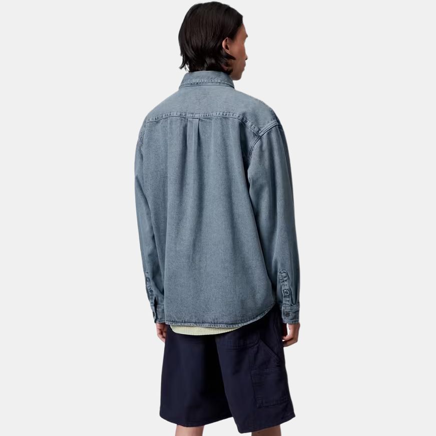 Carhartt WIP SS25 Tigan Shirt Jacket With Flap And Button Closure Chest Pocket Long Sleeve Single Breasted Denim Jacket Men Jackets I035821-36A-GD