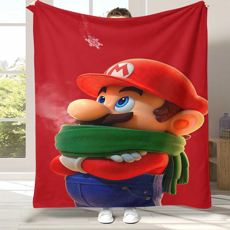 Retro M-Mario Bros Game Cartoon Flannel Blanket,Ultra Soft Warm Plush Throw for Home Bedroom Bed Sofa Cover Camping Picnic gift