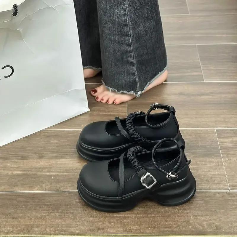 Woman Pumps Shoes for Women Gothic Japanese Style Lolita Mary Jane Platform Round Toe with Medium Heels Korean Chic Point Y2k