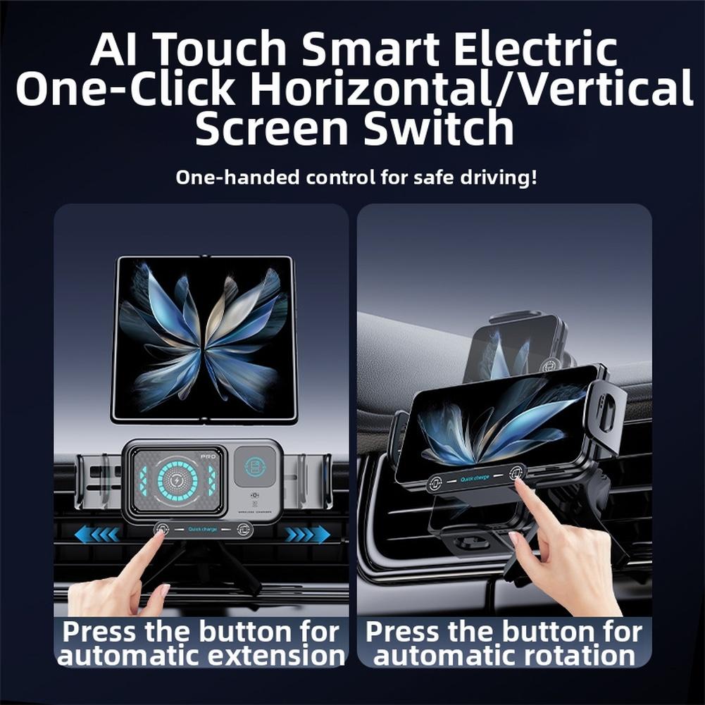 15W Wireless Charging Car Phone Holder with Auto Clamping Gravity Sensor Multipurpose Fit for Different Vehicle Vents