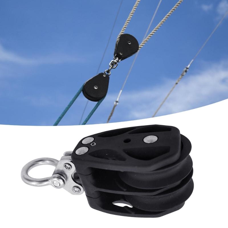 Swivels Pulley Block with Metal Hardware, Two Rope Guide Pulley, Rigging Roller for Block and Tackle, Awning, Sailboats Equipment