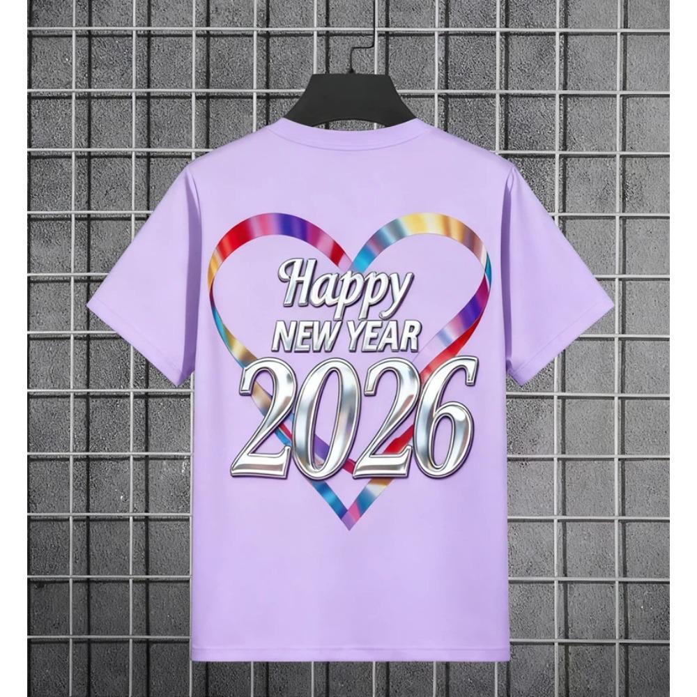 2026 New Year T-Shirt Fashion Men and Women's Happy New Year 2026 Print T-shirt Casual Crew Neck Short Sleeve Tees Top