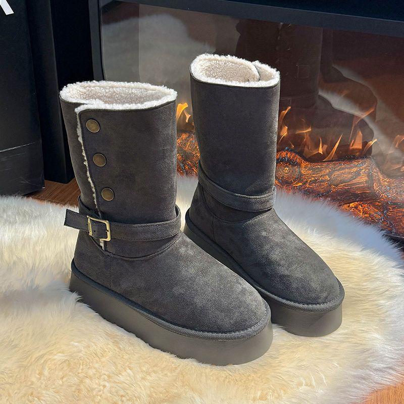 Women's Large Size Thick Sole Soft Sole Winter Warm Fur One Snow Boots Padded Lined Ankle Boots Anti-slip Hiking Sports Cotton Boots
