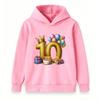 Kids Boys Girls 10th Birthday Hoodie Pullover, Golden Number 10 Crown Balloon Gift Cake Print Casual Hooded Sweatshirt For Birthday Party Gifts