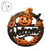 Durable Door Sign for Porch Halloween Pumpkin Ghost Wooden Welcome Hanger Sign, Cute Wall Ornament with Bell Front Hanging Rope, Decor Indoor Outdoor