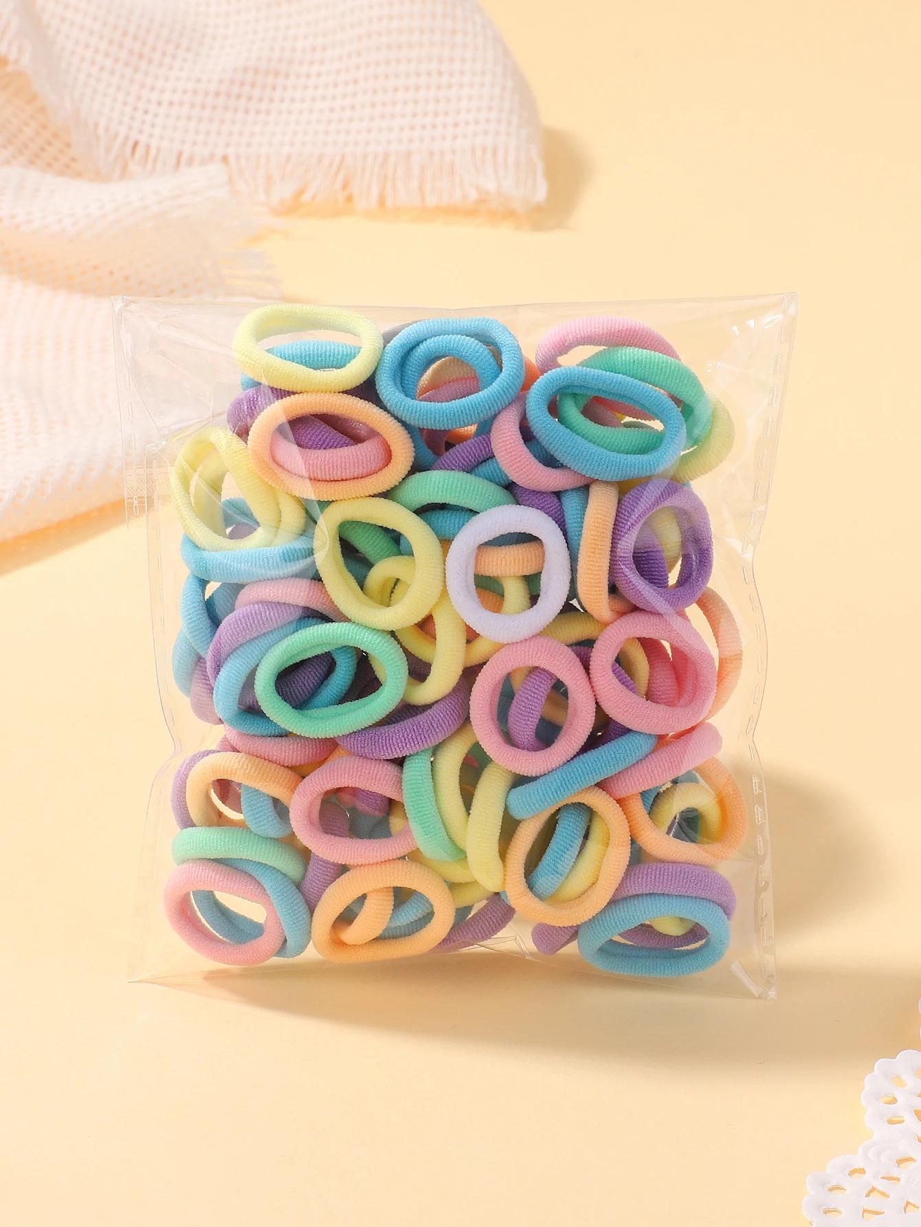 

100 шт./набор Эластичные резинки для волос Аксессуары для волос для девочек Мини-разноцветная нейлоновая повязка на голову Детский держатель для хвостика Скранчи Украшения Подарок 100