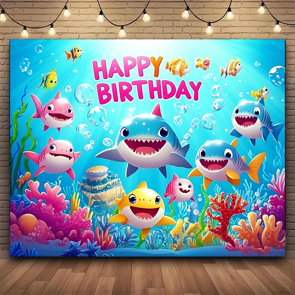 One Ocean Shark Theme birthday party backdrop fabric polyester featuring underwater marine creatures design 100x150cm