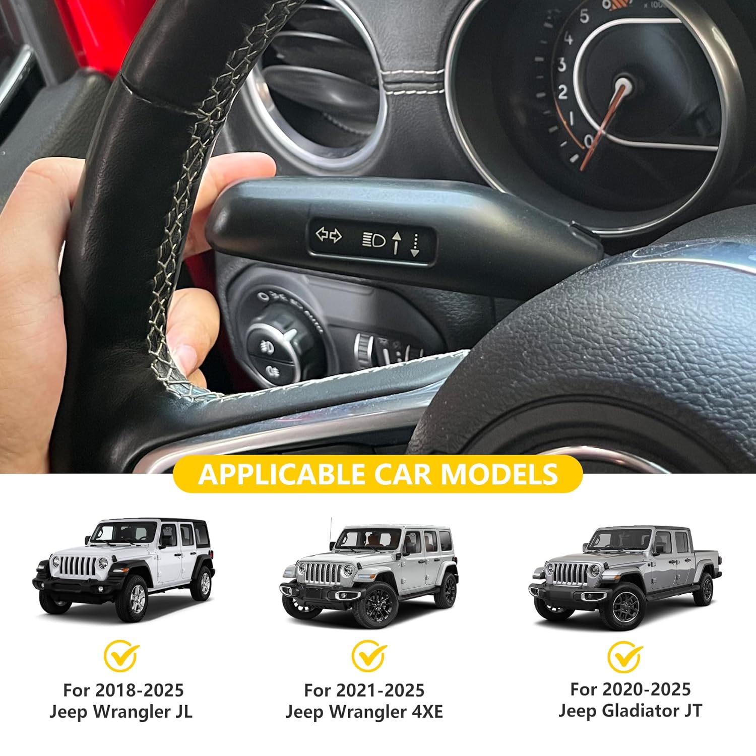 Turn Signal Lever Extension Blinker Switch Housing Cover Compatible with 2018-2025 Jeep Wrangler JL 4XE Gladiator JT Interior Accessories Turn