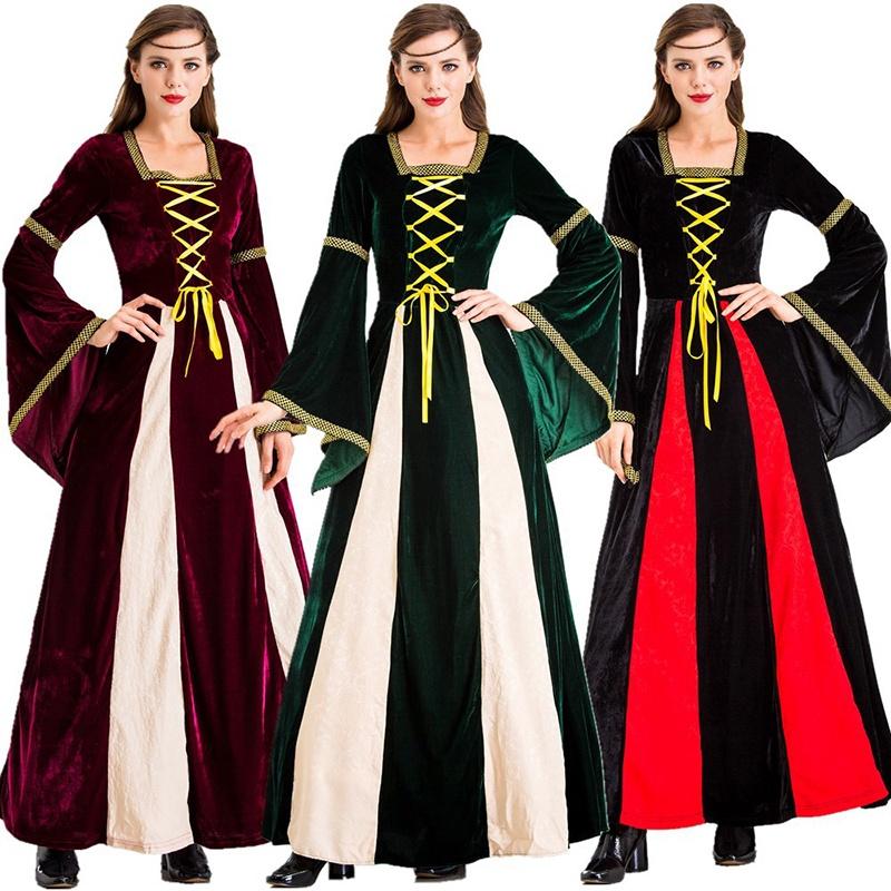 Bezauberndes schwarzes Vintage mittelalterliches Hof-Cosplay-Maxikleid für Halloween-Events