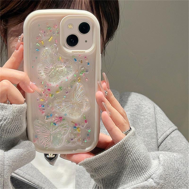 Coreeană drăguță 3d laser fluture ovală epoxidă husă pentru telefon pentru Iphone 14 13 12 11 Pro Max Lovely sclipici antișoc moale husă Funda