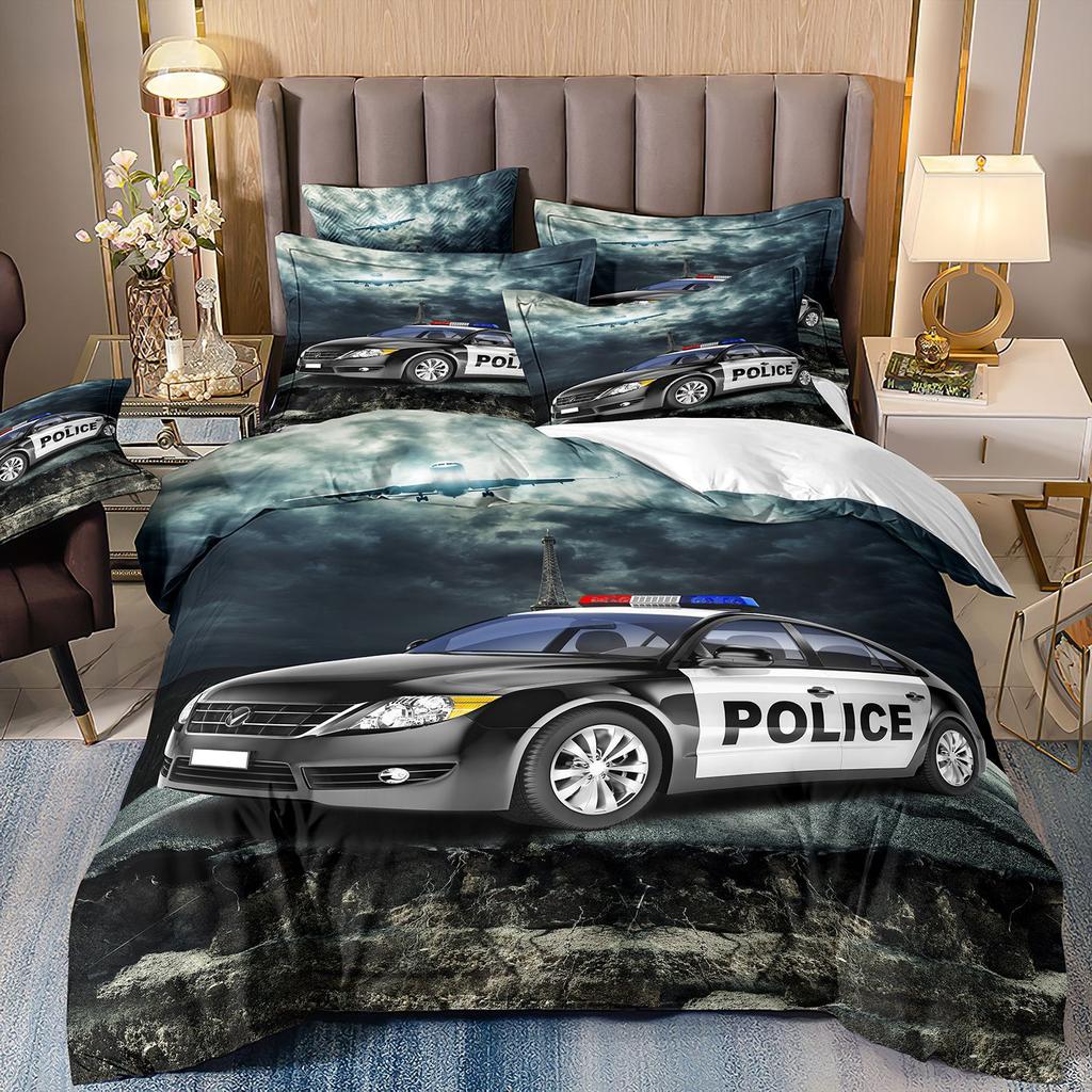 Bedding Three-Piece Set 3D Digital Printing Cartoon Fire Truck Children'S Polished Duvet Cover