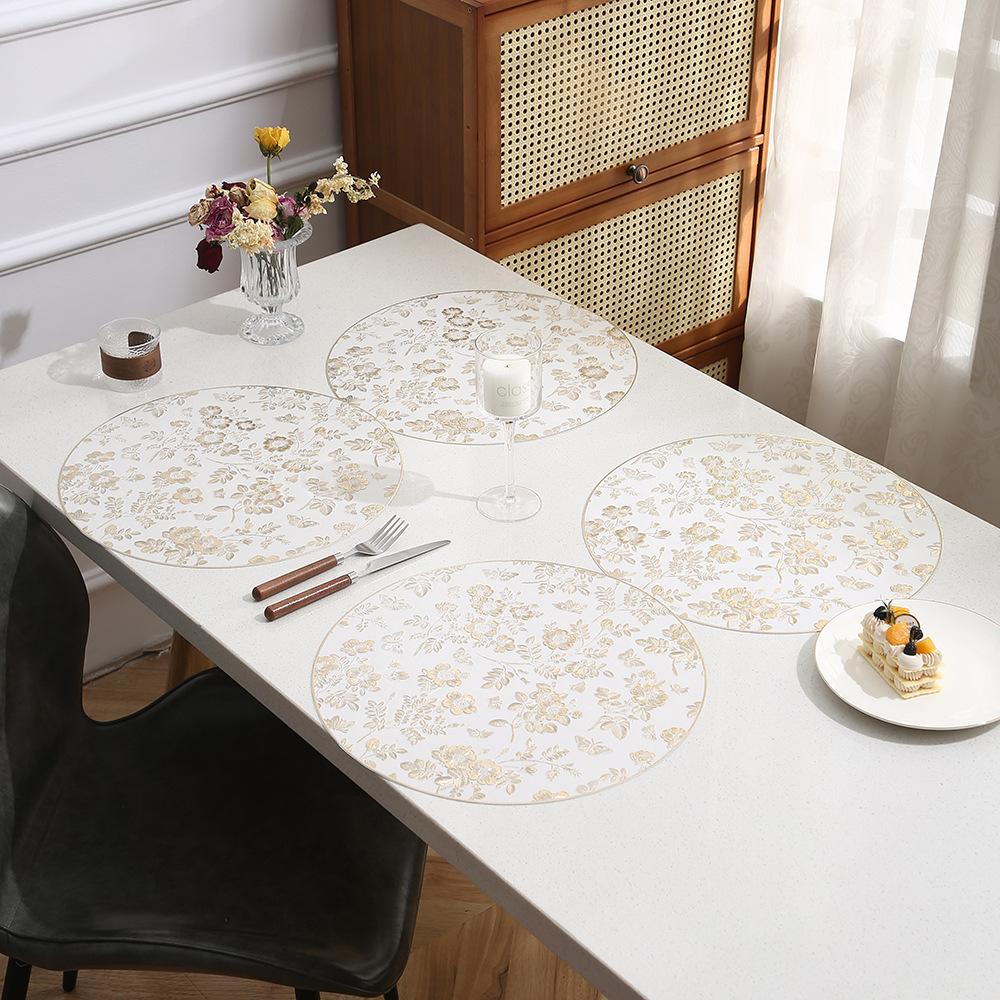 6/4pcs Round Luxury Flower Pattern Placemat Home Hotel Restaurant Anti Slip Waterproof Coffee Dining Table Decor Mat Coaster
